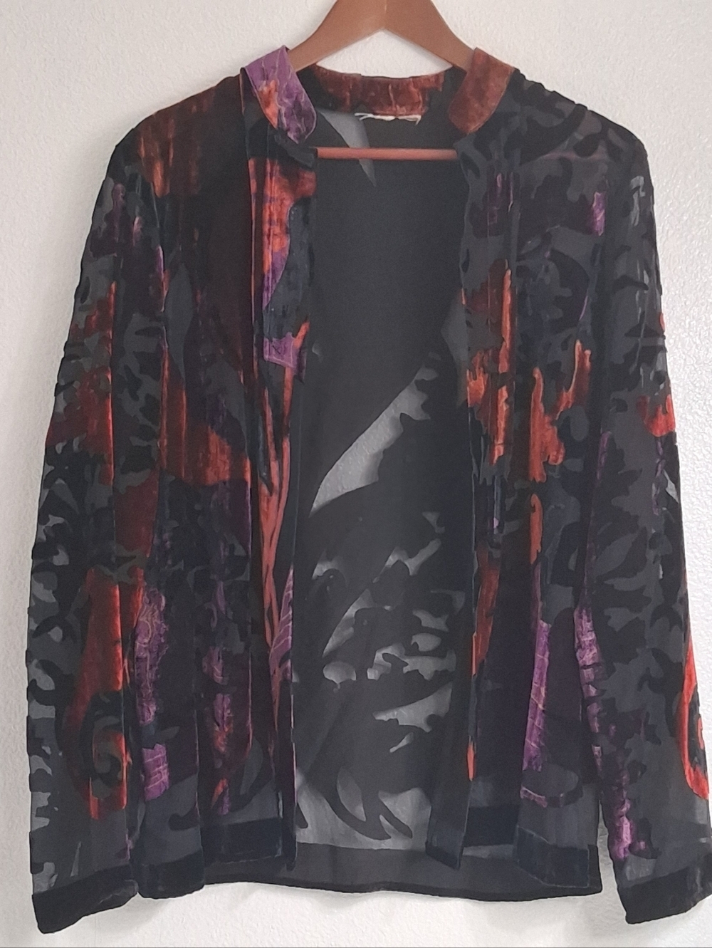 Chico's Collection Velvet Burnout Open Front Jacket